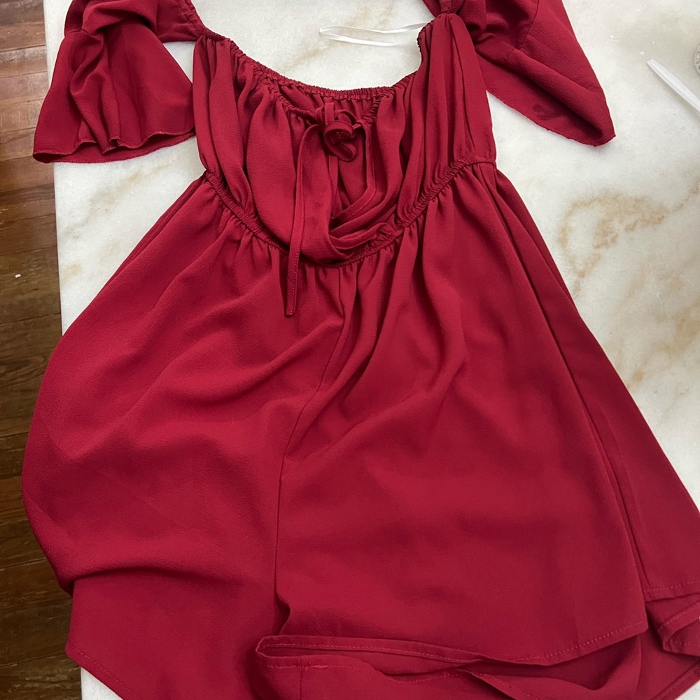 SHEIN Red Off-Shoulder Jumpsuit